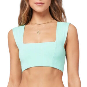 L*Space Teal Parker Pullover Square Neck Wide Strap Bikini Top Blue/green Size D